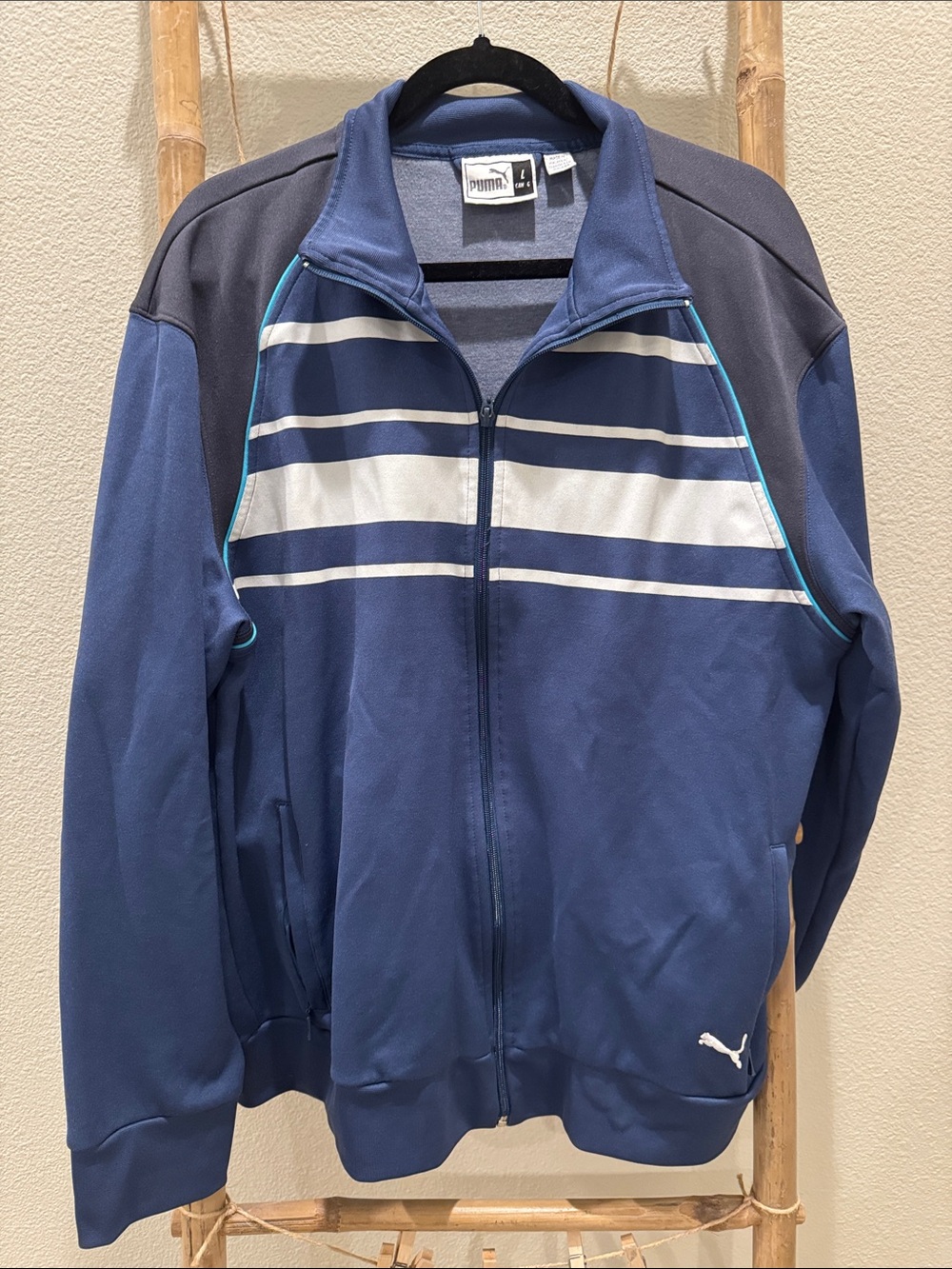 Puma Men's Blue Full-Zip Performance Jacket with White Stripe